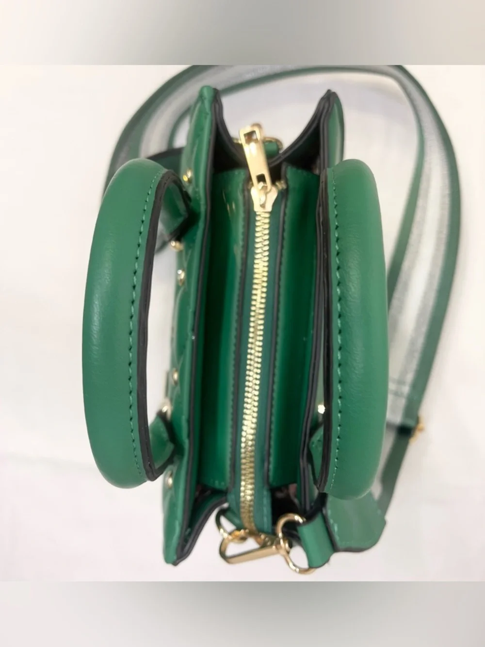 Kayla Ava Emerald Quilted Stud Satchel with Striped Crossbody Strap